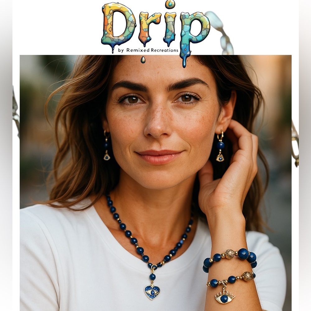 Blue and Gold Beaded Jewelry Set